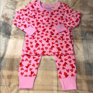 Old Navy Kids Pajama Set with Red Hearts on Pink
